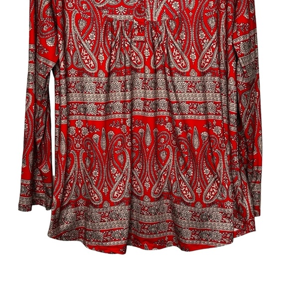 Halife Red/Grey Paisley Printed Round Split -V w/Buttons Flowy Tunic Top Sz 3X - Picture 5 of 14